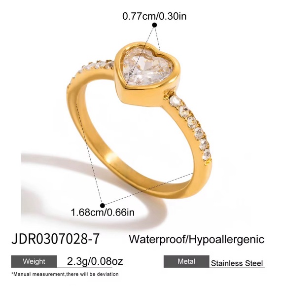 18K Gold Plated Cubic Zirconia Heart Ring - Picture 7 of 8